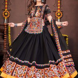 KALINI Embroidered Thread Work Semi-Stitched Lehenga & Unstitched Blouse With Dupatta-11