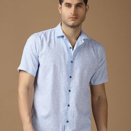 SNX Floral Printed Spread Collar Short Sleeves Cotton Tailored Fit Shirt-image-44