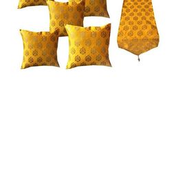 Pinkparrot 12x70 inch jacquard silk table runner and 5 pcs 16x16 inch cushion covers-image-66