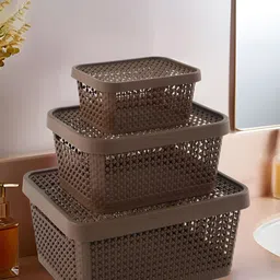 Aura Brown pack of 2 Regular Tote Basket Organisers-49