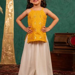 Jilmil Girls Embroidered Mirror Work Kurti with Palazzos-image-0