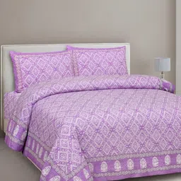 CLOTHOLOGY Purple & White Geometric 180 TC King Bedsheet with 2 Pillow Covers-image-36