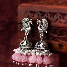 Anouk Silver Artificial Beaded Dome Shaped Jhumkas-1