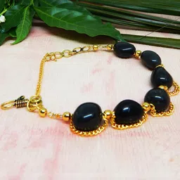 Jaya Vision Jewelry Unisex Gold-Plated Black Agate Bracelet-picture-4