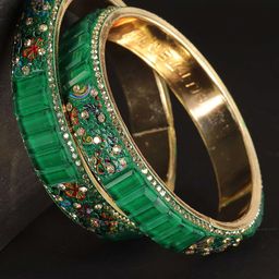 ZULKA Set of 2 Zircon Diamond & Crystal Studded Metal Kada Bangles image 3