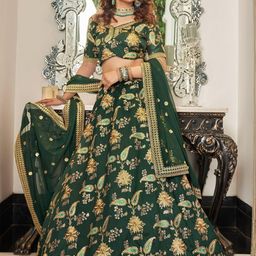 ODETTE Floral Embroidered Sequinned Semi-Stitched Lehenga & Blouse With Dupatta-picture-28