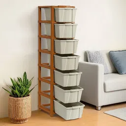 Kuber Industries Light Grey & Brown 7-Layer Drawer Storage Organiser-57 Ltr image 1