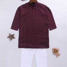 JBN Creation Boys Ethnic Motifs Printed Mandarin Collar Straight Kurta With Pyjamas-14