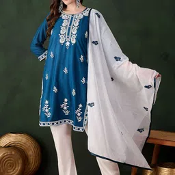 MANVAA Women Paisley Embroidered Regular Thread Work Kurta with Trousers & With Dupatta-image-85