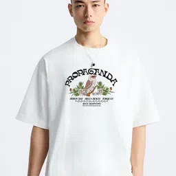 MISCHIEF MONKEY Men Typography Printed Round Neck Cotton Oversized T-shirt-image-90