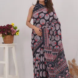Shivanya Handicrafts Floral Pure Cotton Block Print Saree-image-86