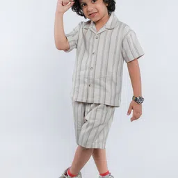 Ministitch Boys Striped Spread Collar Shirt With Shorts-image-69