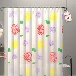Aura 4-Pcs White & Yellow Printed Waterproof ShowerCurtainWithHooks-4