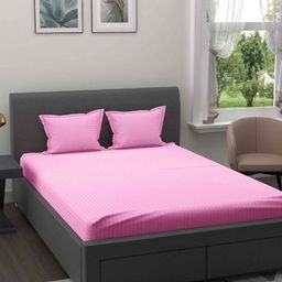 Aura Pink Striped Cotton 180 TC King Bedsheet Set 2.70 m x 2.25 m-image-93