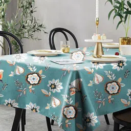 Aura Teal Floral 6-Seater Table Cover-image-3