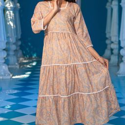 GO BOUJEE Floral Printed Lace Frills Tiered A-Line Kurta-image-39
