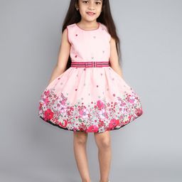 Funshine Girls Floral Printed Sleeveless Fit & Flare Cotton Dress-image-92