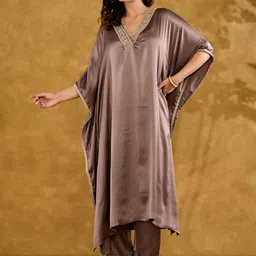 VASVI Women Solid Satin Kaftan Kurta with Trousers-image-68