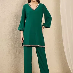 First Resort by Ramola Bachcha V Neck Top With Trousers Co-Ords-image-50