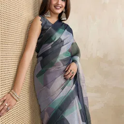 PAMPER YOURSELF Printed Tissue Saree With Unstitched Blouse Piece-picture-32