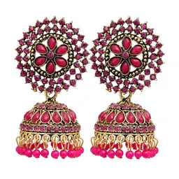 Zoey Set Of 2 Artificial Stones Studded And Beaded Dome Shaped Jhumkas image 5
