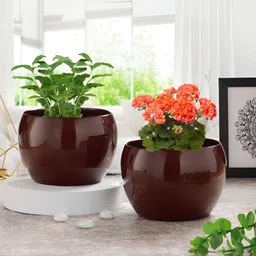 Homspurts 2 Pcs Brown Round Metal Planters-12