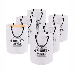 Aura 6Pcs White & Black Printed Foldable Laundry Bag With Handle-3
