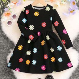Kidotsav Girls Floral Printed Long Sleeve Fit & Flare Dress-image-90
