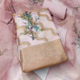 Peachmode Floral Woven Design Zari Organza Unstitched Dress Material-image-83