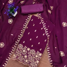 LeeliPeeri Designer Floral Embroidered Sequinned Georgette Unstitched Dress Material-image-83