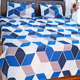 V.R.ENTERPRISES Blue & Navy Blue Geometric 210 TC Queen Bedsheet with 2 Pillow Covers-image-91
