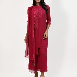 LELA Women Mandarin Collar Floral Embroidered Tunic-image-14