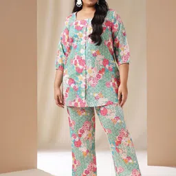 KALINI Printed Pure Cotton Tunic & Trousers Co-Ord Set-24