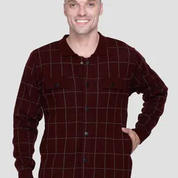 aarbee Men Checked Acrylic Knitted Front Open Jacket Casual Sweater-image-8
