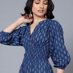 Raiyani Fashion Ethnic Motifs Print Puff Sleeve Fit & Flare Midi Dress-picture-25