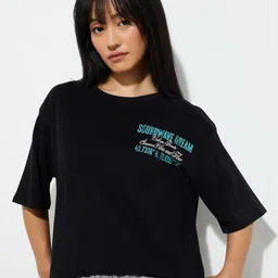 max Typography Printed Round Neck Drop-Shoulder Sleeves Pure Cotton T-shirt-image-44