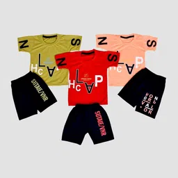 BAESD Kids Pack Of 3 Printed Short Sleeves Pure Cotton T-shirt With Shorts-31
