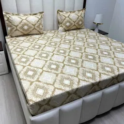 Pure Decor Royal Passion Brown Printed Pure Cotton 300TC Queen Bedsheet Set 2.28m x 2.54m-image-97