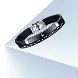 M Men Style Men Silver-Plated Sikh Khanda Leather Wraparound Bracelet-image-99