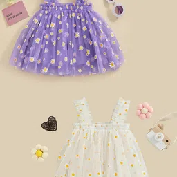 BAESD Girls Pack Of 2 Floral Print Net Fit & Flare Mini Dress-10