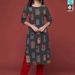 Anouk Rustic Selection Of 3 Ethnic Motifs Printed Round Neck Straight Crepe Kurtas-image-57