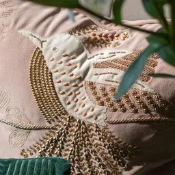 Rya Living Pink Ethnic Motifs Embroidered Velvet Square Whimsical Blush Cushion Cover-picture-31