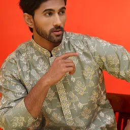 Jompers Men Floral Embroidered Regular Sequinned Kurta with Pyjamas-picture-11