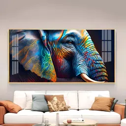 THE NEXT DECOR Gold-Colored & White Vibrant Elephant Glass Finish Horizontal Wall Art-picture-22