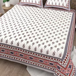 Adwitiya Red & White Floral 200 TC Pure Cotton Queen Bedsheet Set 2.28 m x 2.74 m-image-91