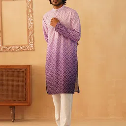 Jompers Floral Printed Sequinned Mandarin Collar Kurta With Trousers-picture-8