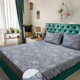 KLOTTHE Grey Floral Printed 300 TC Double Bedsheet With 2 Pillow Covers 2.50 x 2.25 m-image-64