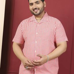 bigbanana Men Plus Size Gingham Checks Casual Shirt-image-72