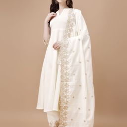 Hirvanti Fashion Embroidered Zari Notch Neck Anarkali Kurta with Palazzo And Dupatta-29