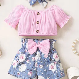 BAESD Girls Round Neck Top With Shorts & Headband-18